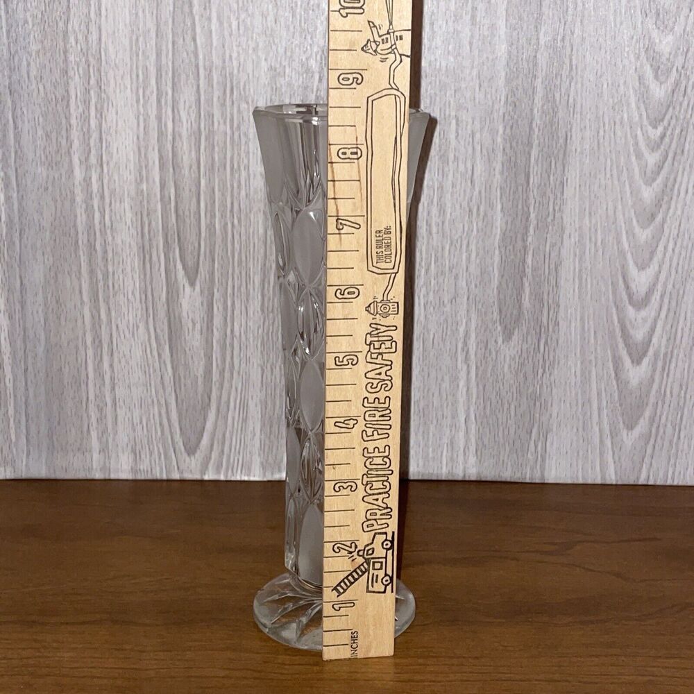 Clear And Frosted Pattern Glass Bud Vase 8.5 Inches Tall Possible Crystal - Picture 8 of 9